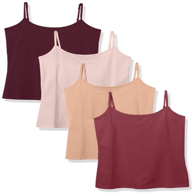 Amazon Essentials Women's Slim-Fit Camisole, Pack of 4, Camel/Dark Burgundy/Light Burgundy/Pale Mauve, X-Large
