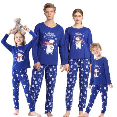 Vopmocld Christmas Family Matching Pajama Red Holiday Pjs Sets Cotton Sleepwear Polar Bear PJS, Blue-child, 6 Years