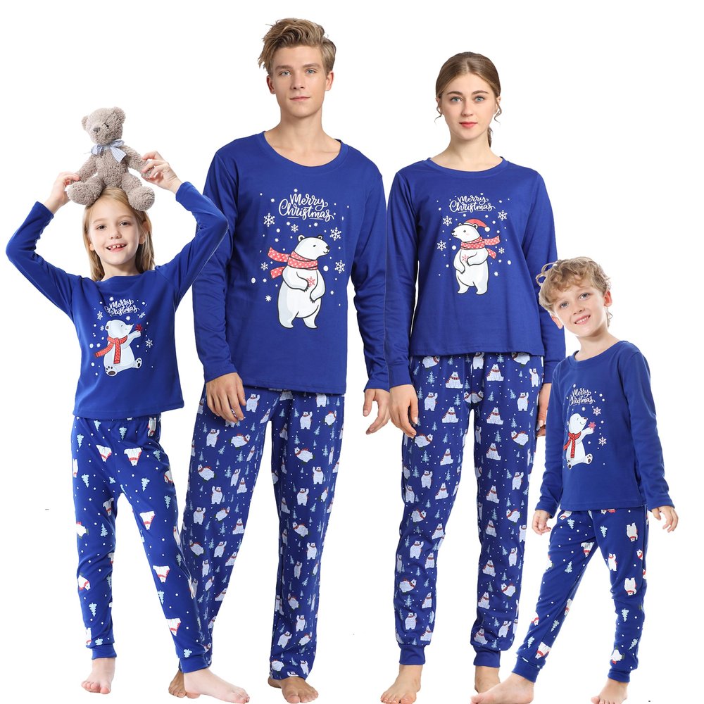 Vopmocld Christmas Family Matching Pajama Red Holiday Pjs Sets Cotton Sleepwear Polar Bear PJS, Blue-child, 6 Years