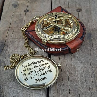Royalmart Personalized Brass Compass Engraved Vintage Working Compass with Leather Case | Graduation, Anniversary, Baptism, Boy Scout, Son to Mom, Him or Her Gift Antique Nautical Keepsake