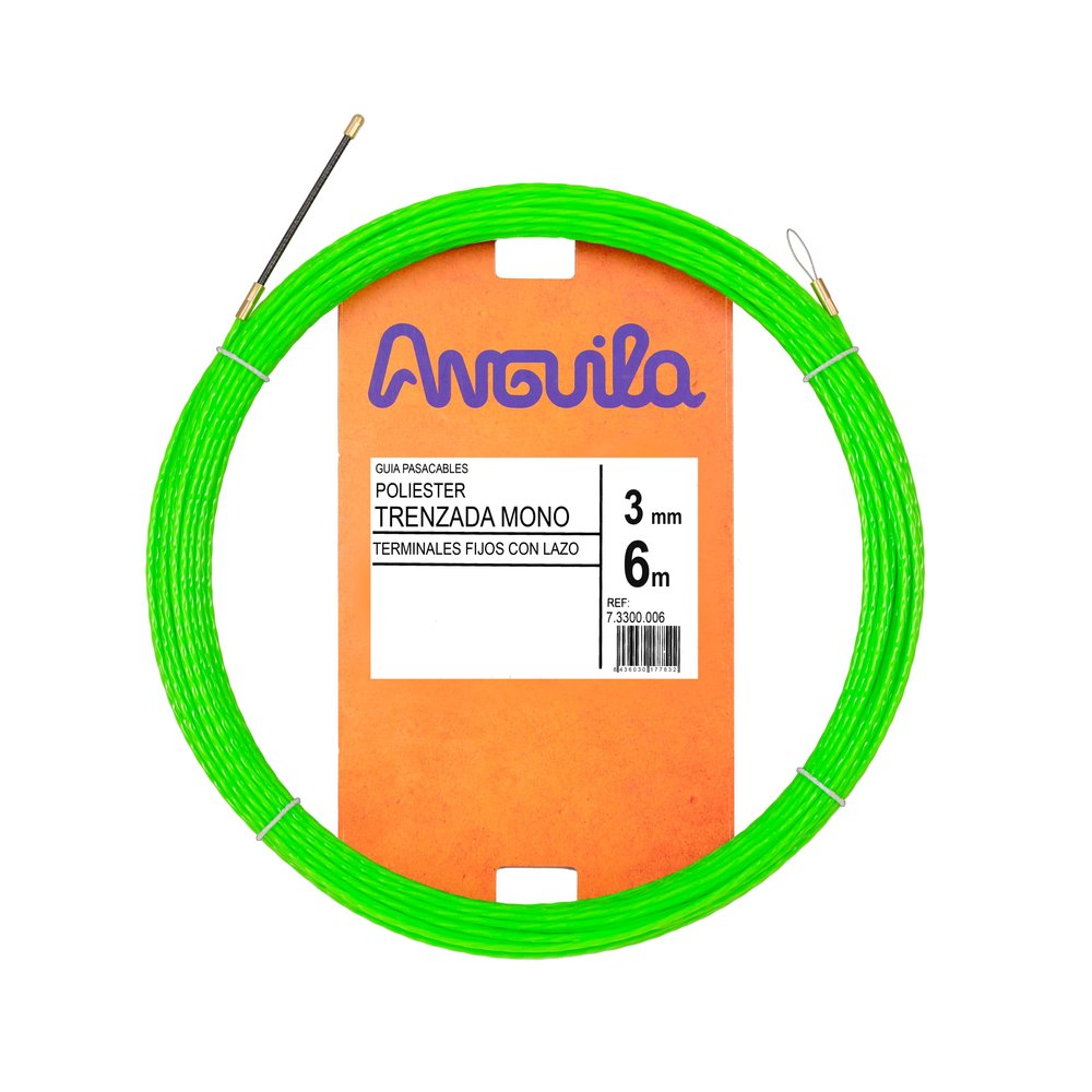 ANGUILA MAX Unisex_Adult Polister Especial Tubos Trenzada Monifilamento Cable Guide Special Braided Polyester Tubes Monofilament 3mm 6m and Fixed Terminals with Loop, Green, 6 Metros