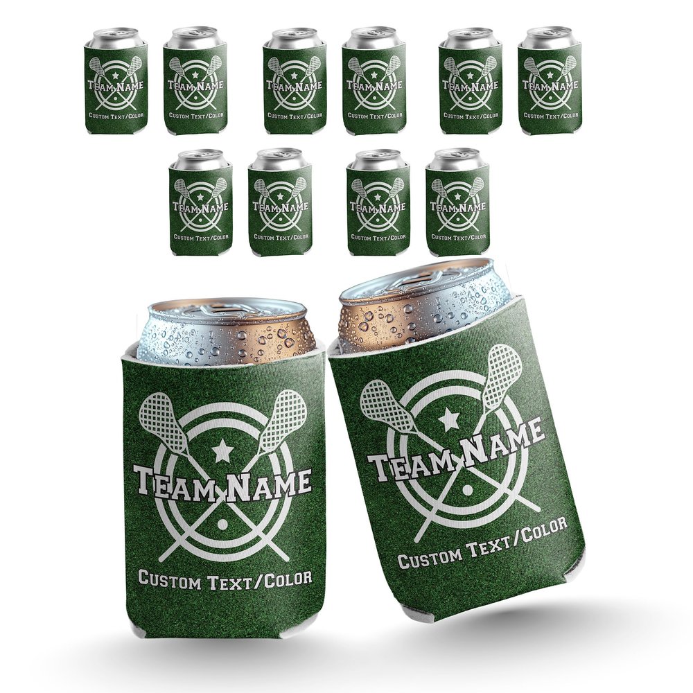 VictoryStore Custom Lacrosse Can Coolers Personalized Team & Text with Custom Color Set of 12 Insulated Drink Sleeves for 1216 oz Cans & Bottles Sports Party Favors, Tailgates, Team Gifts