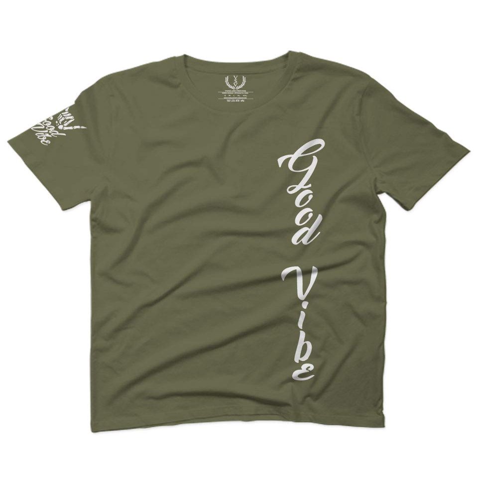 0190. Good Vibe Bones Hand Shaka Graphic dope Streetwear Style for Men T Shirt (Olive Green, 2X-Large)
