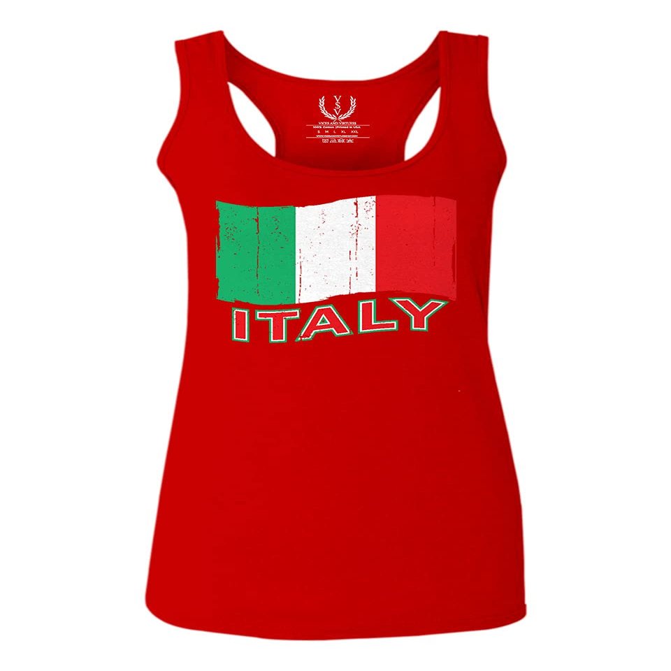 0039. Italia Vintage Distressed Italy Italian National Flag Women's Tank Top Racerback (Red, X Small)