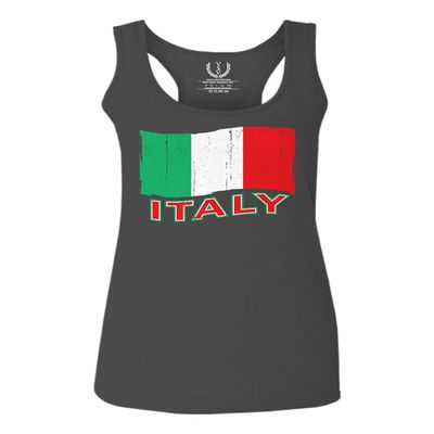0039. Italia Vintage Distressed Italy Italian National Flag Women's Tank Top Racerback (Characol X Small)