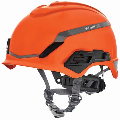 MSA 10194797 H1 V-Gard Helmet With Fas-Trac III Ratchet Suspension | Polyethylene Shell, Superior Impact Protection, Self Adjusting Crown Straps - Standard Size in Orange