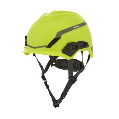 MSA 10194796 H1 V-Gard Helmet with Fas-Trac III Ratchet Suspension | Polyethylene Shell, Superior Impact Protection, Self Adjusting Crown Straps - Standard Size in Hi-Viz Yellow/Green