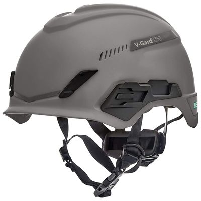 MSA 10204346 H1 V-Gard Helmet With Fas-Trac III Ratchet Suspension | Polyethylene Shell, Superior Impact Protection, Self Adjusting Crown Straps - Standard Size in Gray