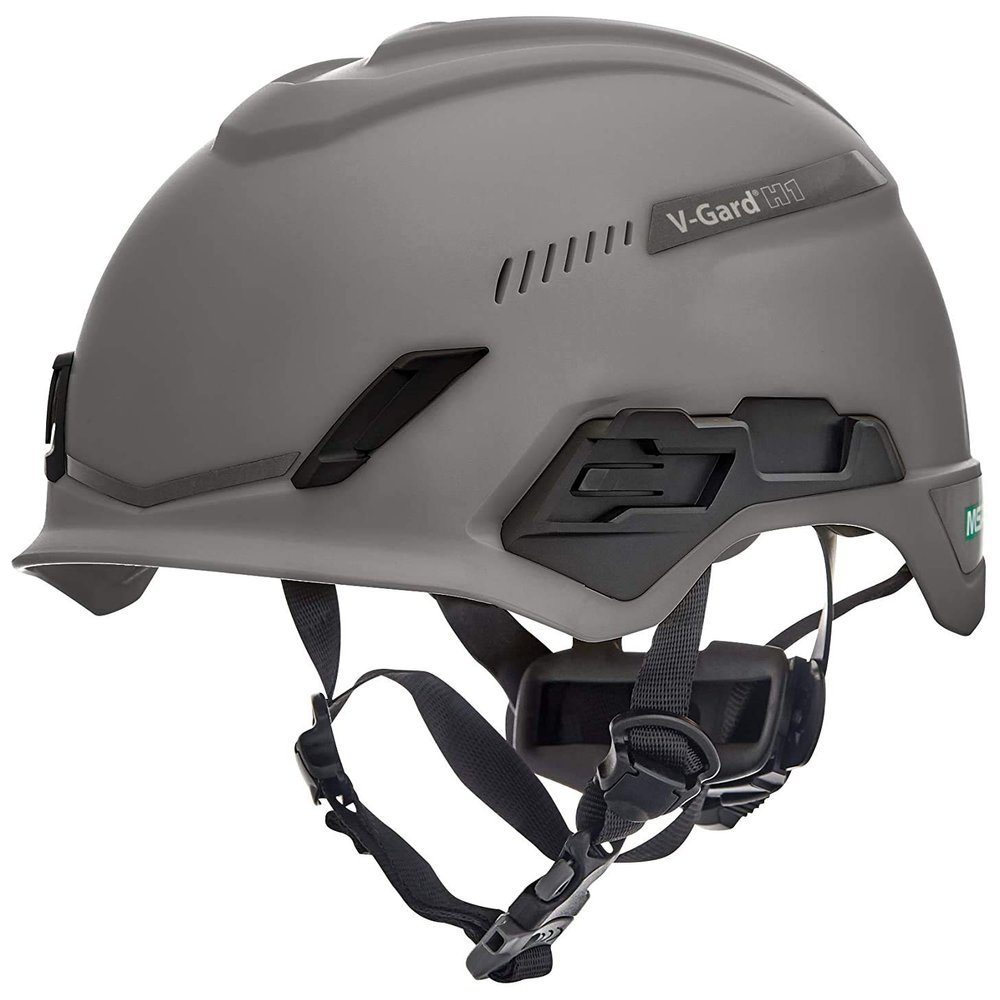 MSA 10204346 H1 V-Gard Helmet With Fas-Trac III Ratchet Suspension | Polyethylene Shell, Superior Impact Protection, Self Adjusting Crown Straps - Standard Size in Gray