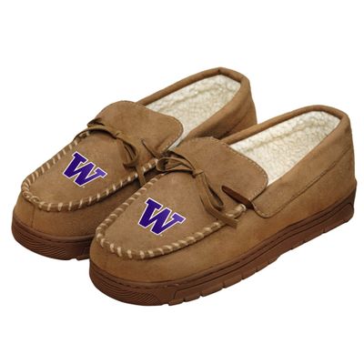 FOCO NCAA Washington Huskies Mens College Team Logo Moccasin Slippers ShoesCollege Team Logo Moccasin Slippers Shoes, Tan, Large (11-12)