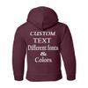 Just Customized Personalized Custom Made Youth Hoodie For Youth, Same Text On Both Sleeves, Custom Text, Design Your Own Maroon view 2