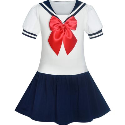 Sunny Fashion Girls Dress Sailor School Uniform Size 8 Dark Blue