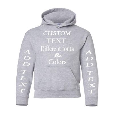Just Customized Personalized Custom Made Youth Hoodie For Youth, Same Text On Both Sleeves, Custom Text, Design Your Own Sport Grey