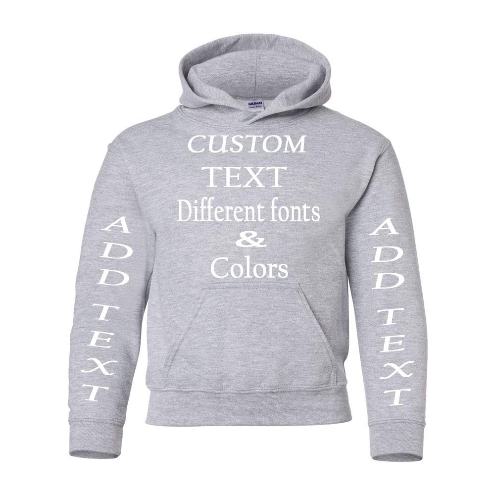 Just Customized Personalized Custom Made Youth Hoodie For Youth, Same Text On Both Sleeves, Custom Text, Design Your Own Sport Grey