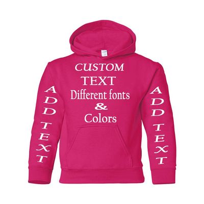 Just Customized Personalized Custom Made Youth Hoodie For Youth, Same Text On Both Sleeves, Custom Text, Design Your Own Heliconia