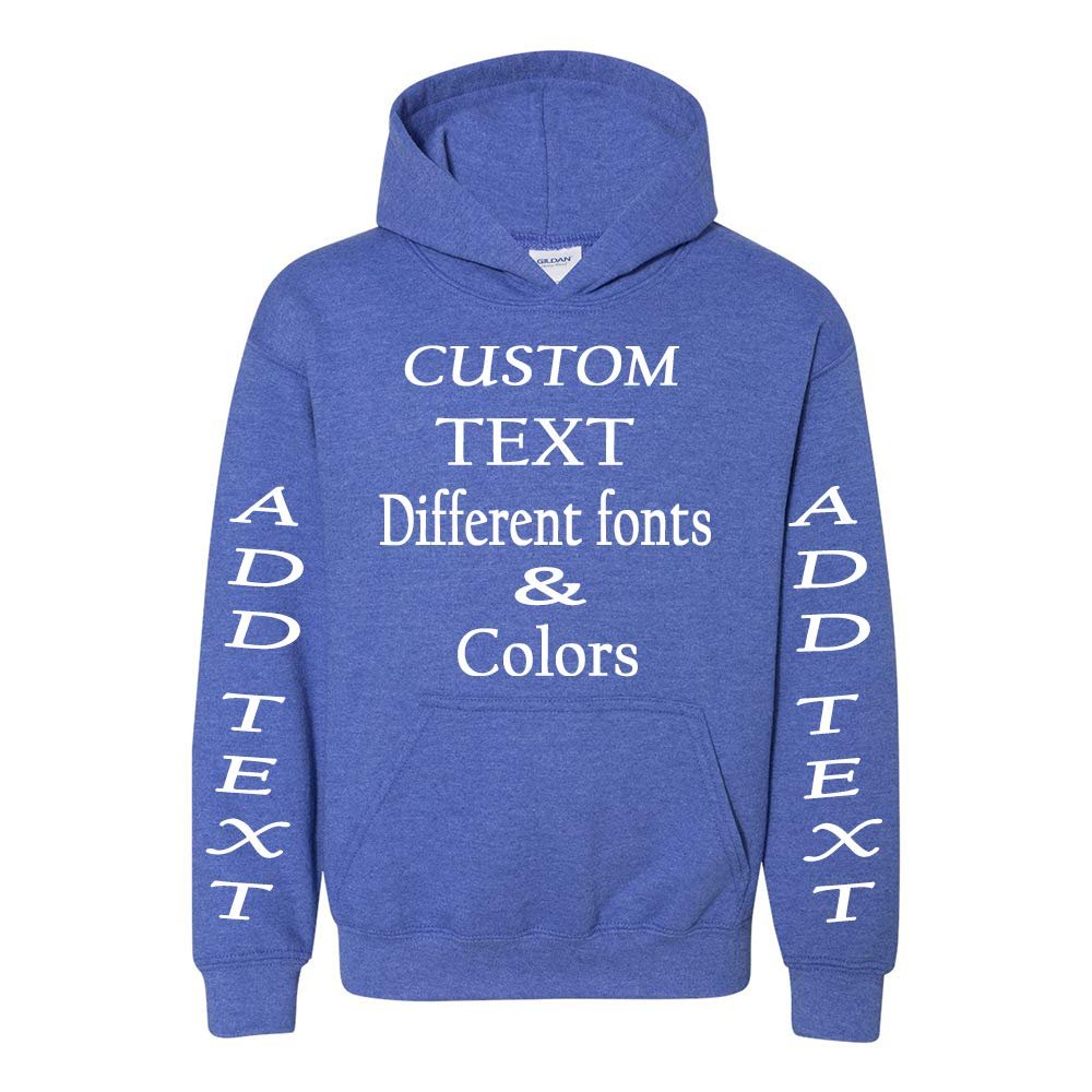Just Customized Personalized Custom Made Youth Hoodie For Youth, Same Text On Both Sleeves, Custom Text, Design Your Own