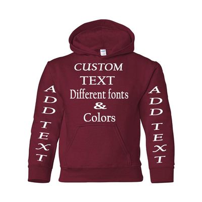 Just Customized Personalized Custom Made Youth Hoodie For Youth, Same Text On Both Sleeves, Custom Text, Design Your Own