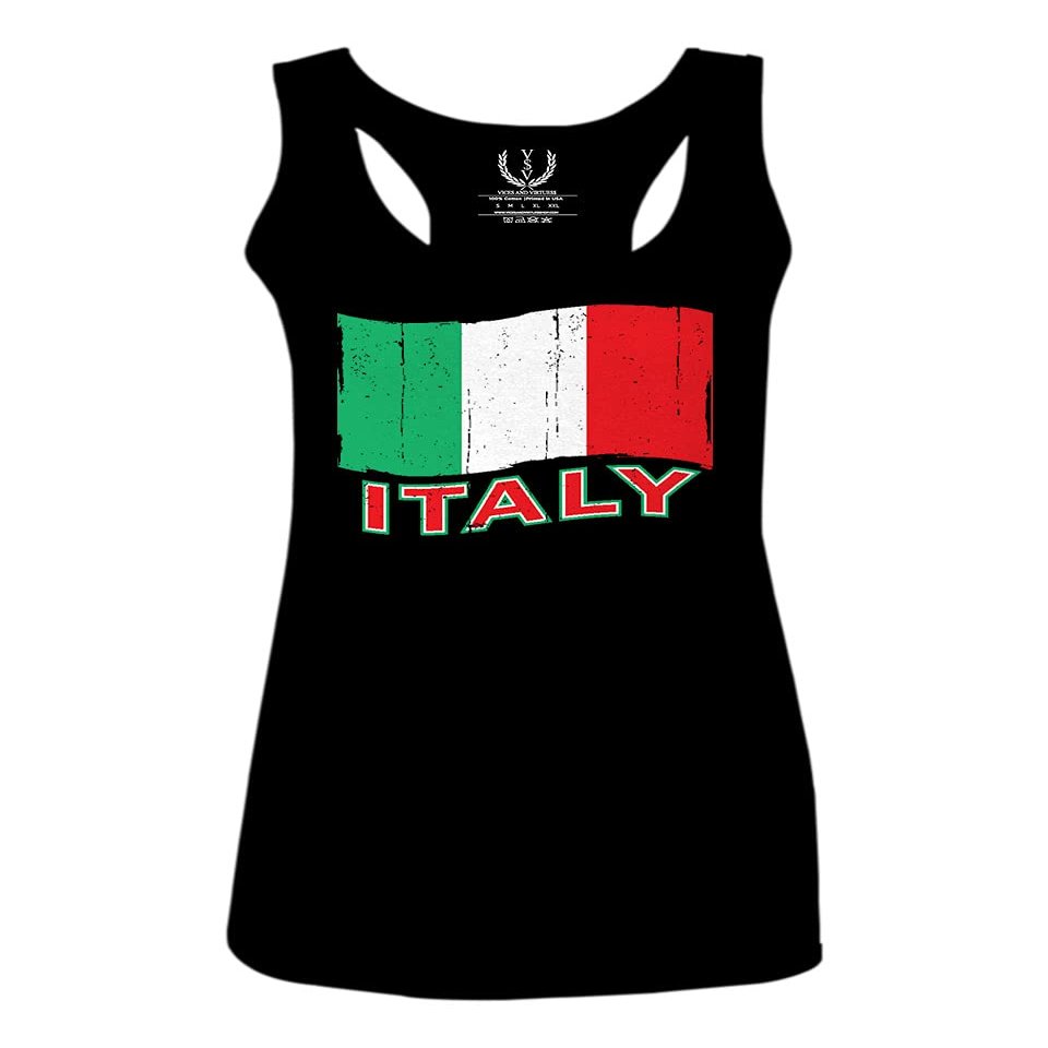 0039. Italia Vintage Distressed Italy Italian National Flag Women's Tank Top Racerback (Black, X Small)