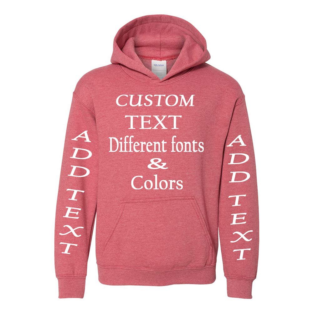 Just Customized Personalized Custom Made Youth Hoodie For Youth, Same Text On Both Sleeves, Custom Text, Design Your Own