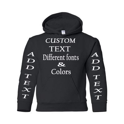 Just Customized Personalized Custom Made Youth Hoodie For Youth, Same Text On Both Sleeves, Custom Text, Design Your Own Black