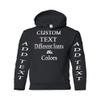 Just Customized Personalized Custom Made Youth Hoodie For Youth, Same Text On Both Sleeves, Custom Text, Design Your Own Black view 1