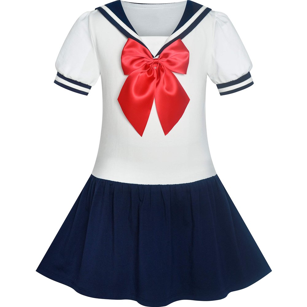 Sunny Fashion Girls Dress Sailor School Uniform Size 6 Dark Blue