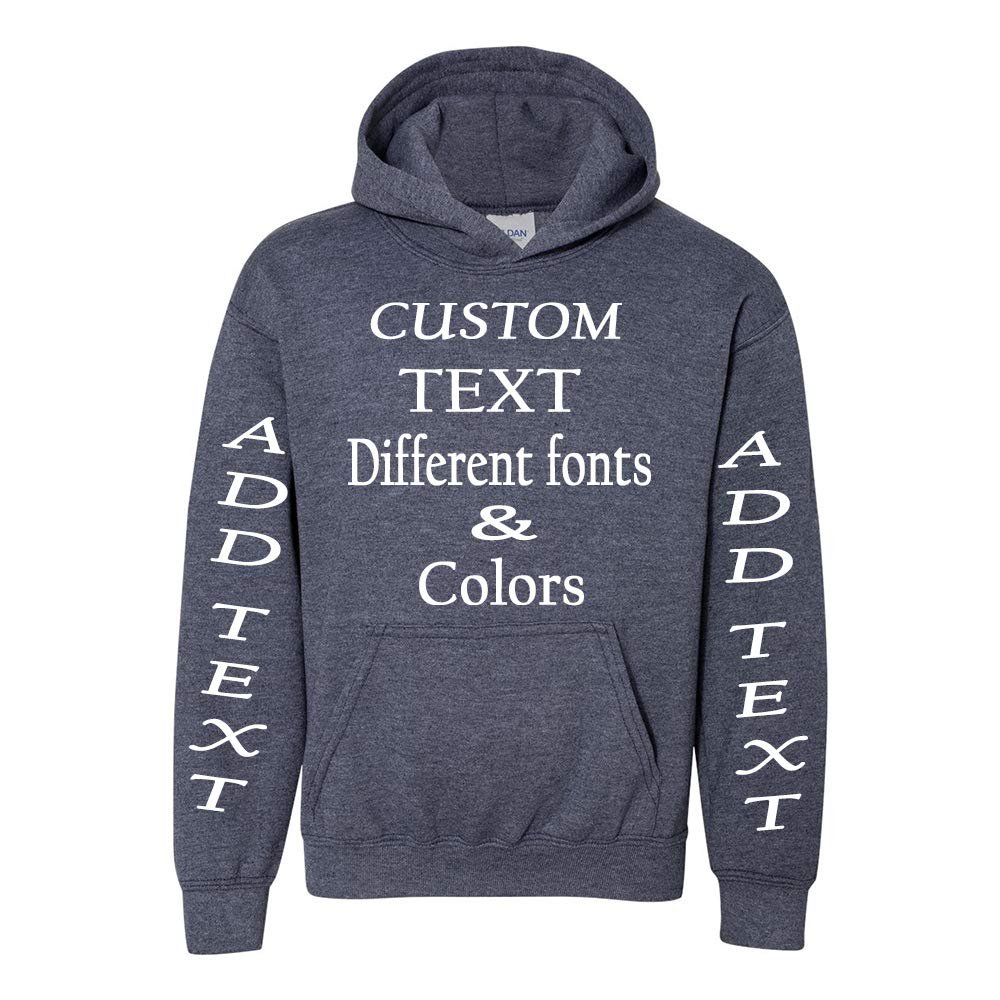 Just Customized Personalized Custom Made Youth Hoodie For Youth, Same Text On Both Sleeves, Custom Text, Design Your Own