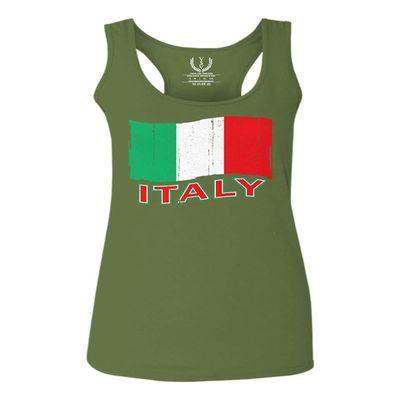 0039. Italia Vintage Distressed Italy Italian National Flag Women's Tank Top Racerback (Olive, X Small)