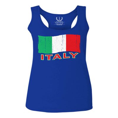 0039. Italia Vintage Distressed Italy Italian National Flag Women's Tank Top Racerback (Royal Large)