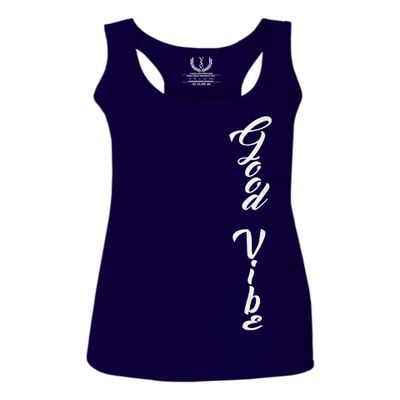 0190. Good Vibe Bones Hand Shaka Graphic dope Streetwear Style Women's Tank Top Racerback (Navy Blue, Large)