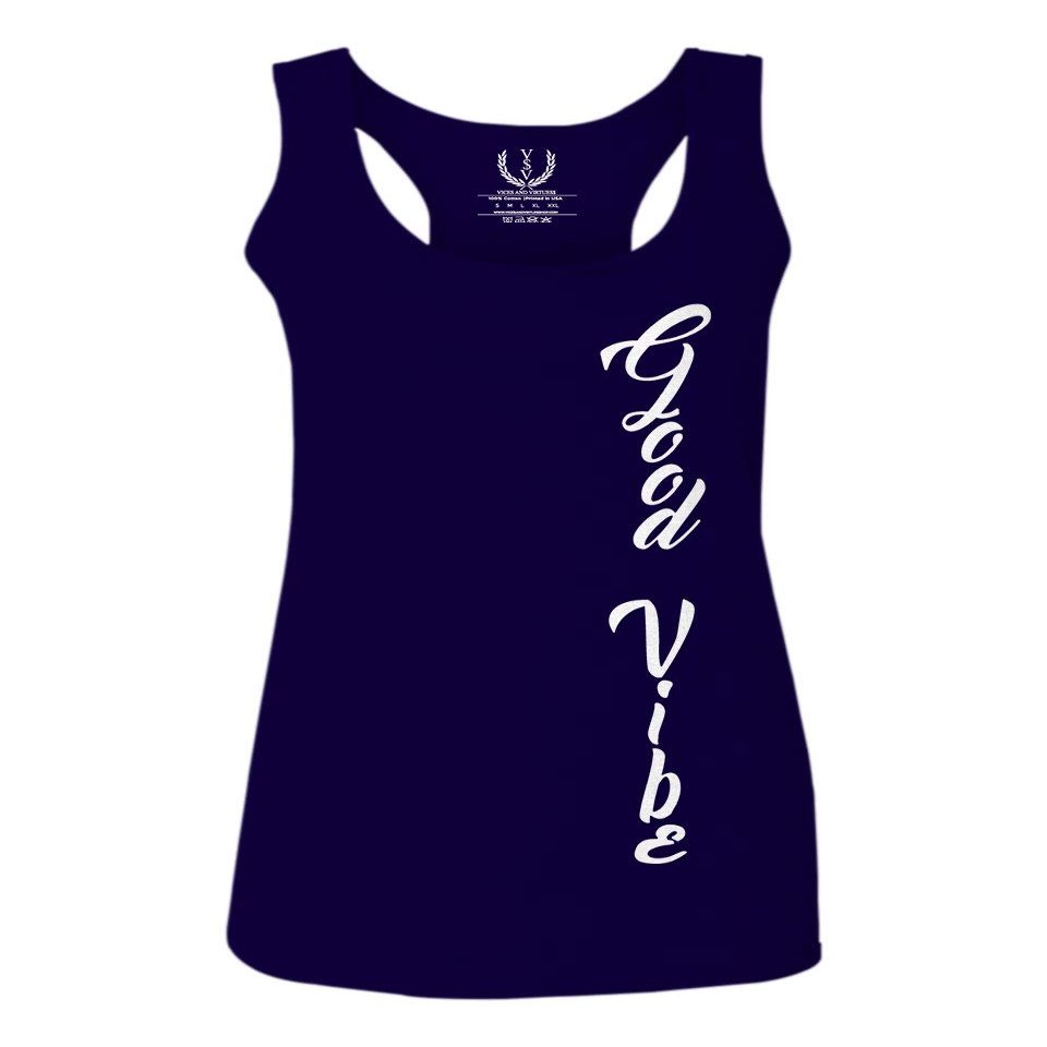 0190. Good Vibe Bones Hand Shaka Graphic dope Streetwear Style Women's Tank Top Racerback (Navy Blue, Large)
