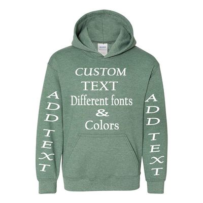 Just Customized Personalized Custom Made Youth Hoodie For Youth, Same Text On Both Sleeves, Custom Text, Design Your Own