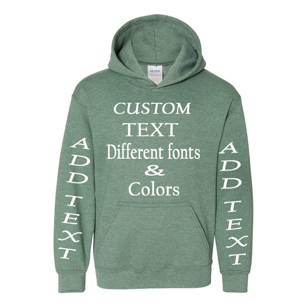 Just Customized Personalized Custom Made Youth Hoodie For Youth, Same Text On Both Sleeves, Custom Text, Design Your Own