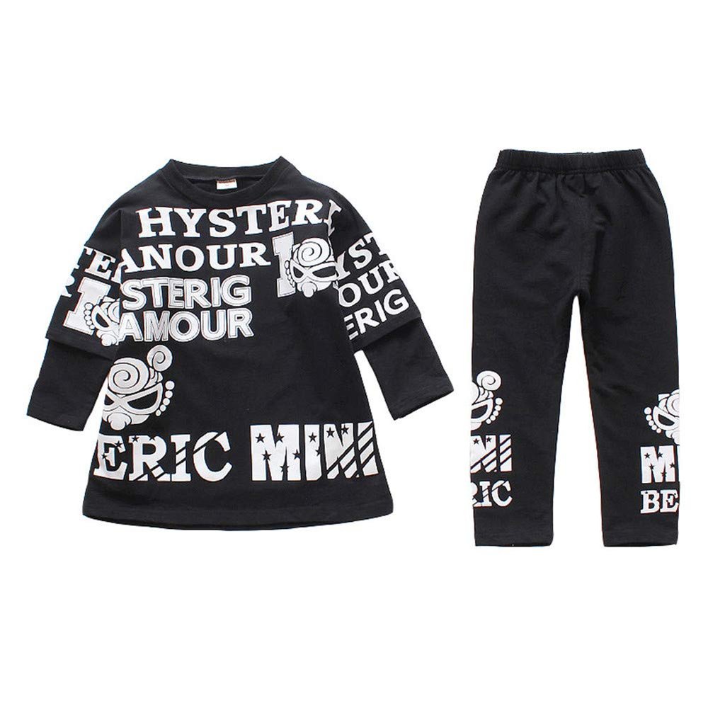 FTSUCQ Boys HipHop Dancing Printed Sports Tracksuits Shirt Pullover Coat + Pants (80-90CM/1-2 Years, Multicolor)
