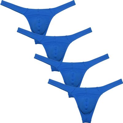 JAXFSTK Men's Smooth Bikini Thong Underwear Low Rise Bulge Pouch T-back Sexy Tangas Panties 4-Pack Blue XL