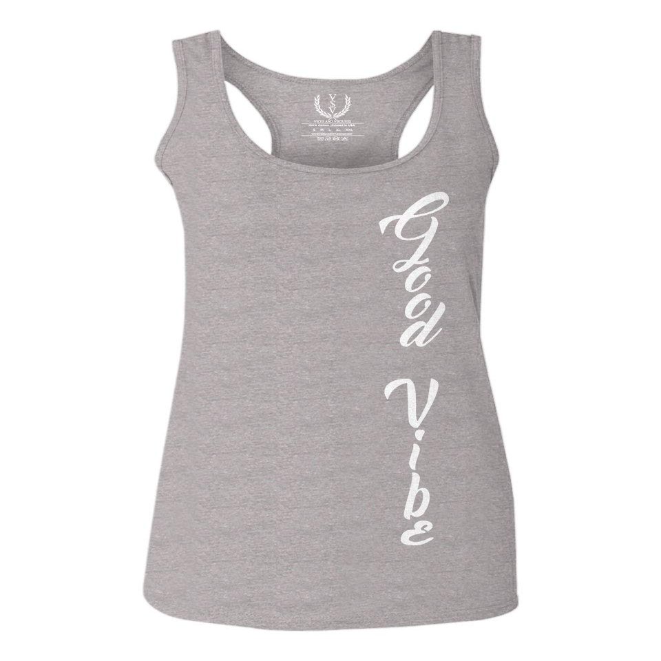 0190. Good Vibe Bones Hand Shaka Graphic dope Streetwear Style Women's Tank Top Racerback (Light Gray Small)