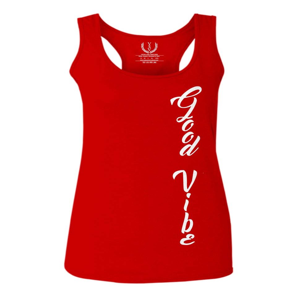 0190. Good Vibe Bones Hand Shaka Graphic dope Streetwear Style Women's Tank Top Racerback (Red, Small)