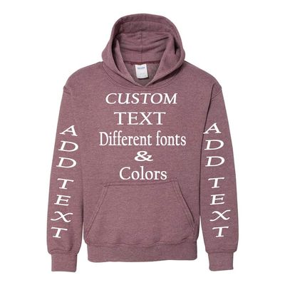 Just Customized Personalized Custom Made Youth Hoodie For Youth, Same Text On Both Sleeves, Custom Text, Design Your Own