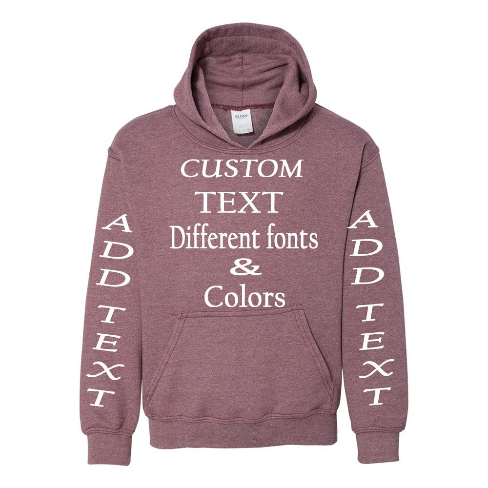 Just Customized Personalized Custom Made Youth Hoodie For Youth, Same Text On Both Sleeves, Custom Text, Design Your Own