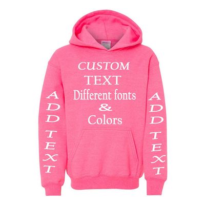 Just Customized Personalized Custom Made Youth Hoodie For Youth, Same Text On Both Sleeves, Custom Text, Design Your Own