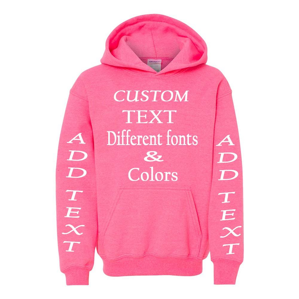 Just Customized Personalized Custom Made Youth Hoodie For Youth, Same Text On Both Sleeves, Custom Text, Design Your Own