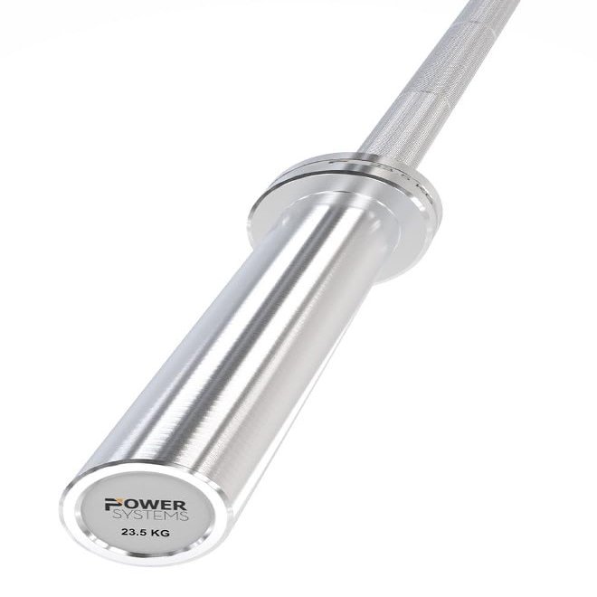 Power Systems 23.5kg Squat Bar - Designed specifically for Powerlifters with aggressive knurling and a 17.5" loadable, polished steel sleeve