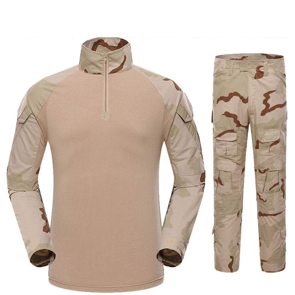 Outdoor Hunting Clothes Airsoft Shooting Shirt Pants Set Battle Dress Uniform BDU Set Tactical Combat Camouflage Clothing - 3 Color Desert - XXXL