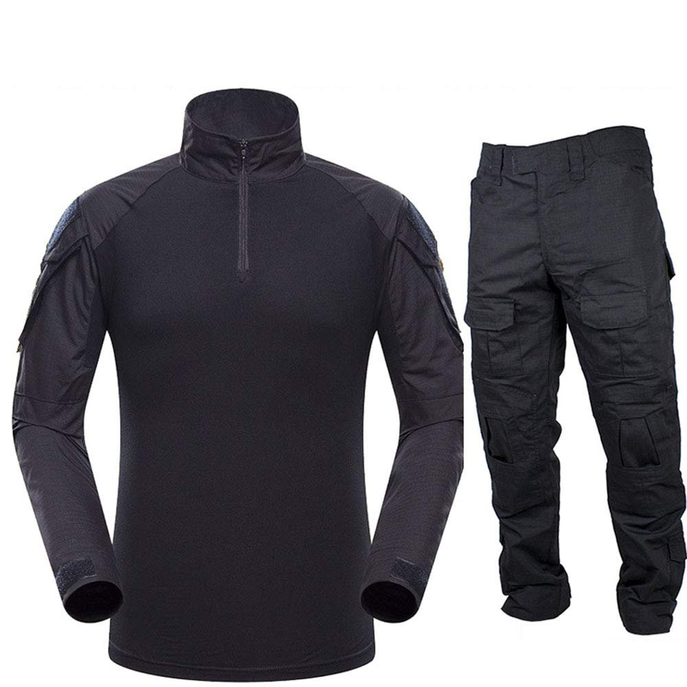 Outdoor Hunting Clothes Airsoft Shooting Shirt Pants Set Battle Dress Uniform BDU Set Tactical Combat Camouflage Clothing - Black - XXXL