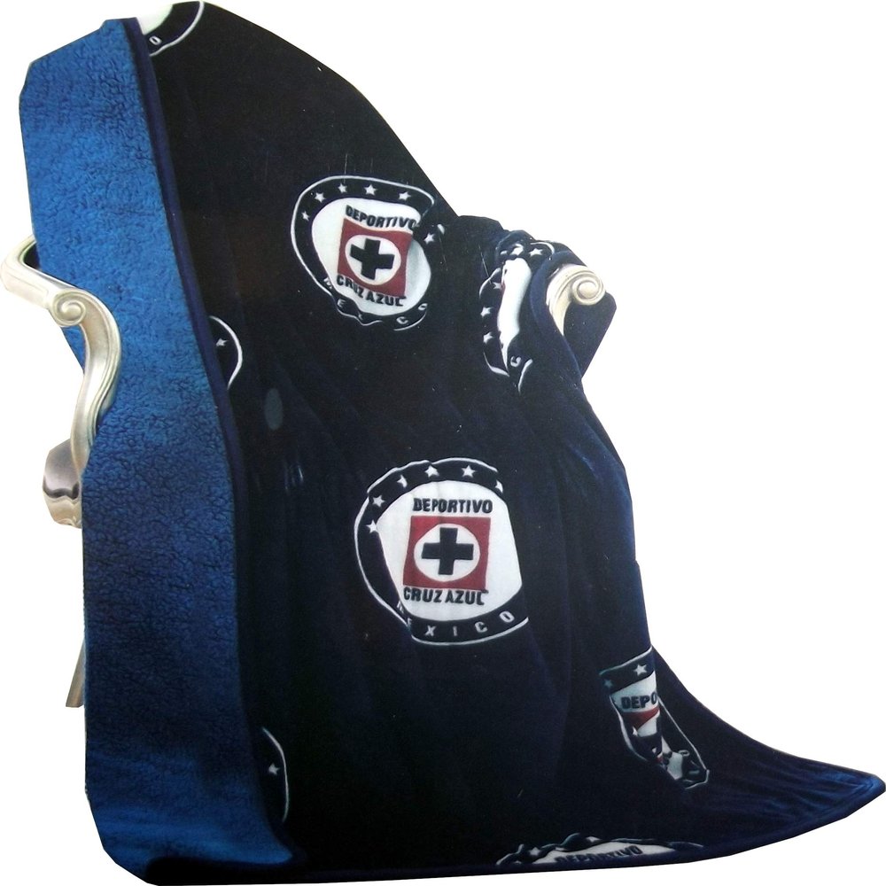 Cruz Azul Team Logo Blue Sherpa Lining Borrego Flannel Throw Sofa Blanket 50"x60"