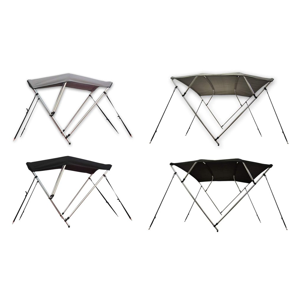 Seamax Bimini Top Solution for Inflatable Boat, Fiberglass Boat & Aluminum Boat (Size B - L60 x W54-58 x H46, Grey Bimini + Deckmount Kit +Rear Pole)
