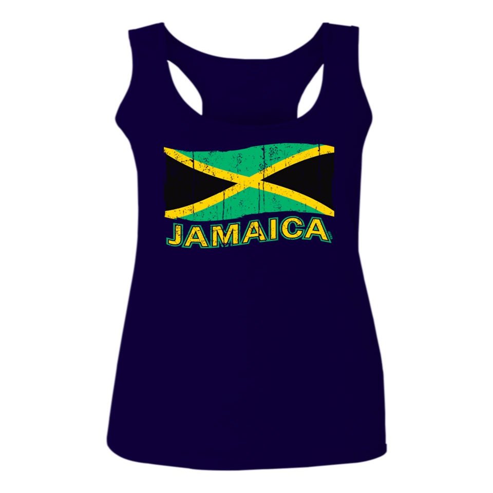0052. Carribean Outfit Jamaica Jamaican National Country Flag Women's Tank Top Racerback (Navy Blue, X Small)