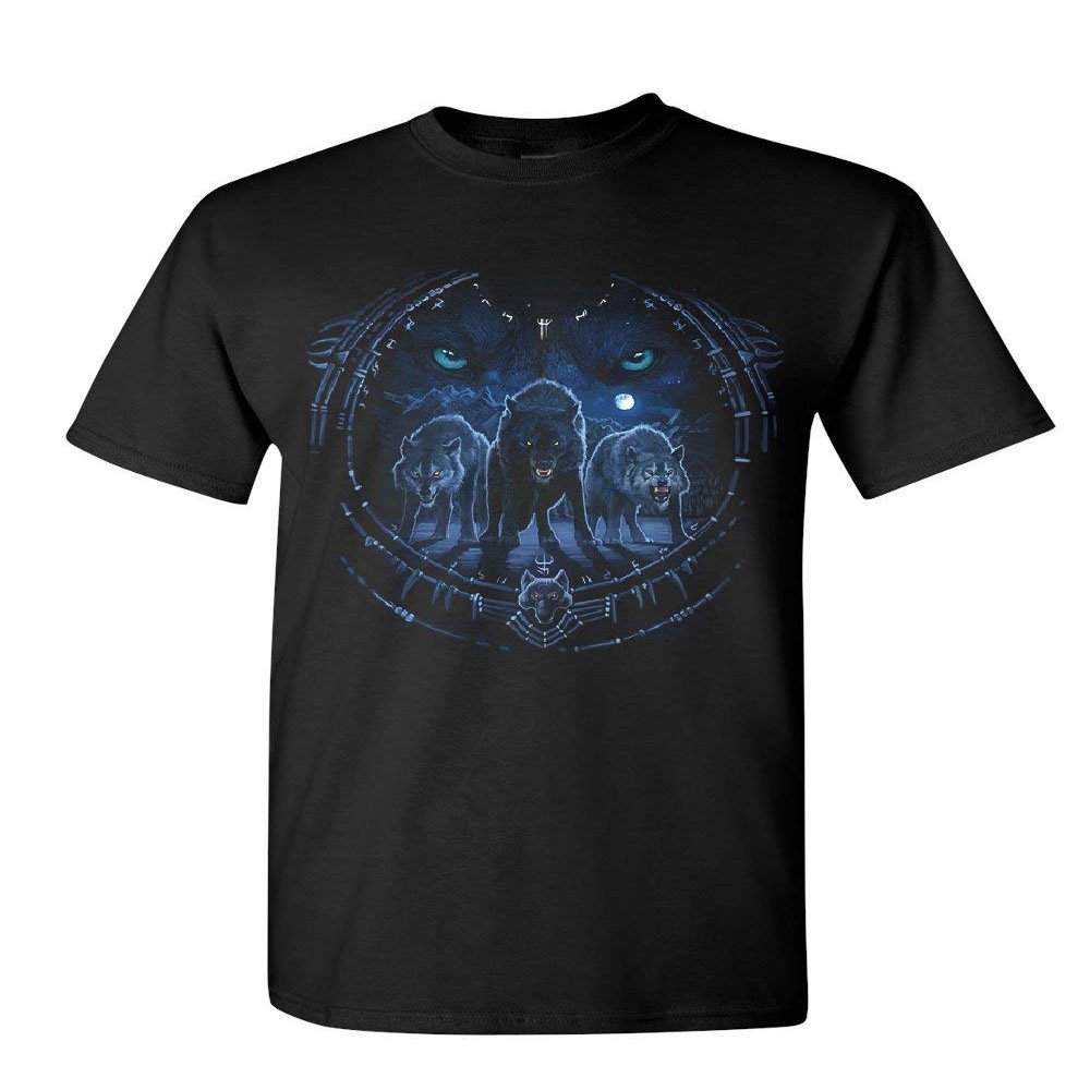 Wolf Pack T-Shirt Spirit Animal Claws and Fangs Wild Animals Mens Tee Shirt Black Small