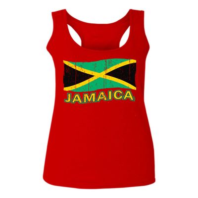 0052. Carribean Outfit Jamaica Jamaican National Country Flag Women's Tank Top Racerback (Red, X Small)