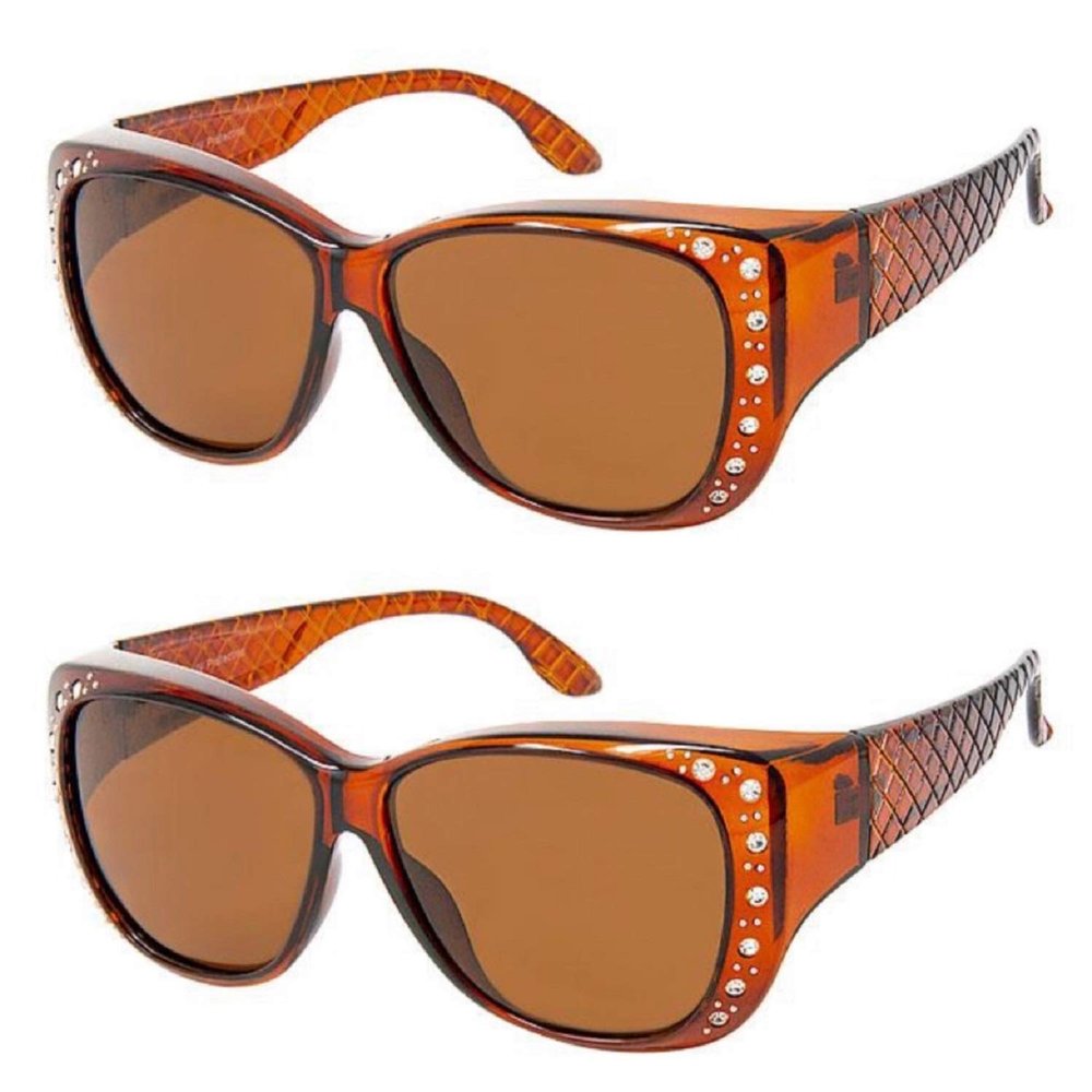 2 Pair The Starlet Polarized 55 mm Fit Over OTG Butterfly Rhinestone Sunglasses, 2 Brown